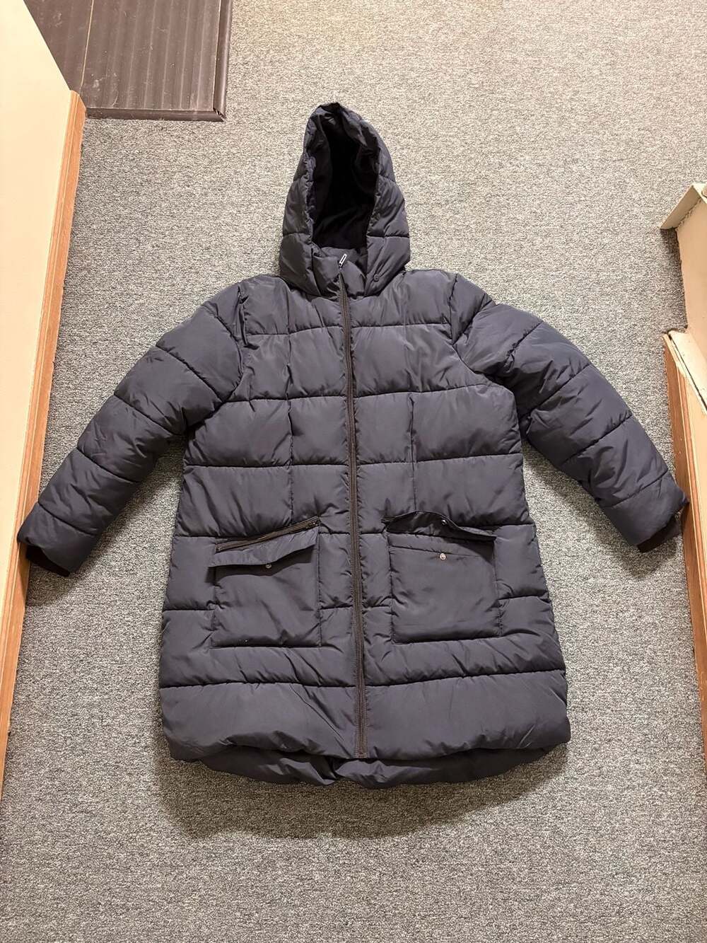 Plus Size Navy Blue Padded Midi Coat